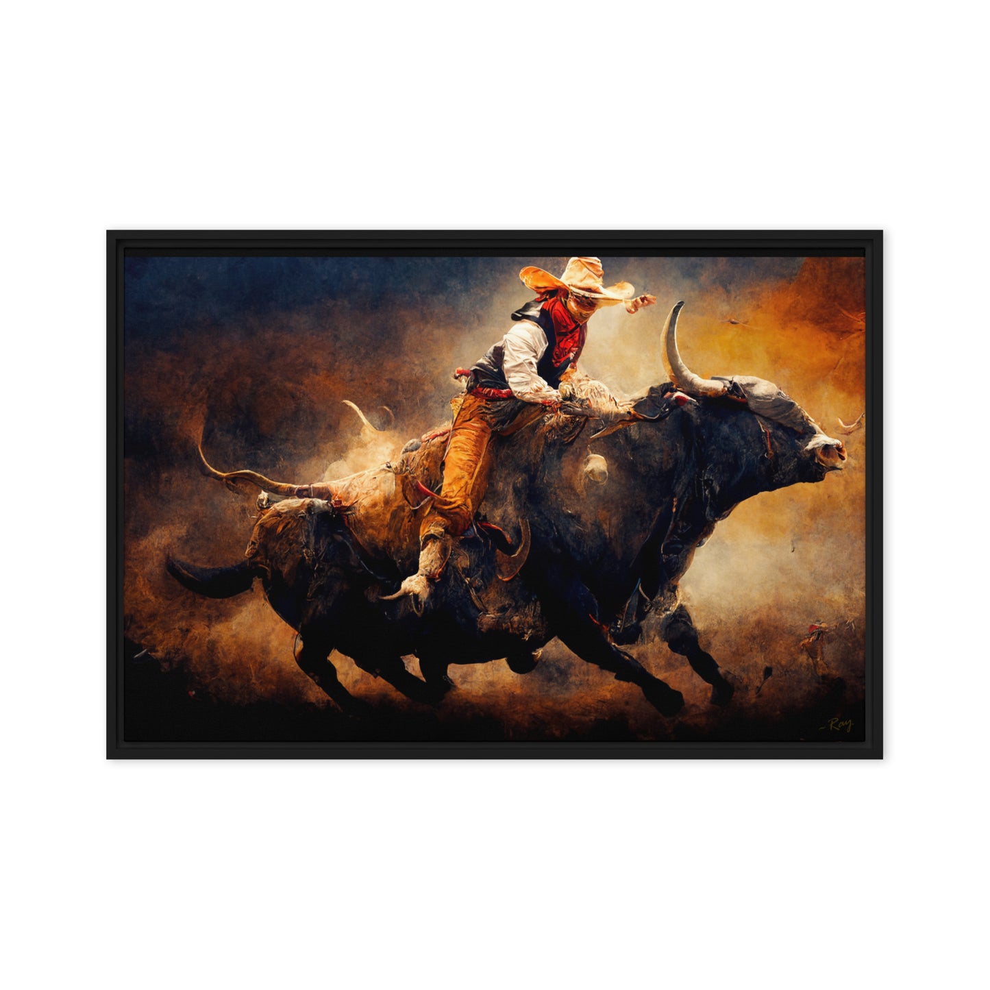 Blazing Bull ~Framed Canvas