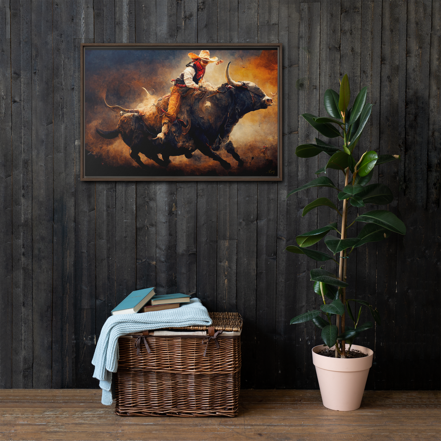 Blazing Bull ~Framed Canvas